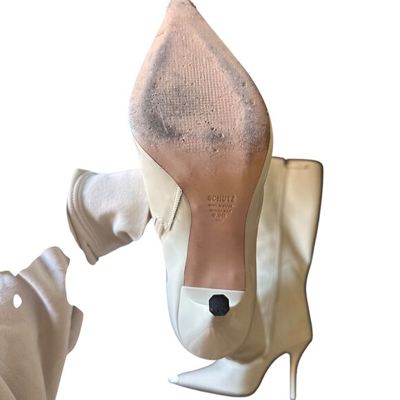 SCHUTZ Knee‎ High Leather Boots Metal Pointed Toe White 9.5 - Picture 6 of 6